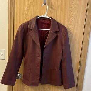 Women's Burgundy/Brown Leather Blazer Jacket